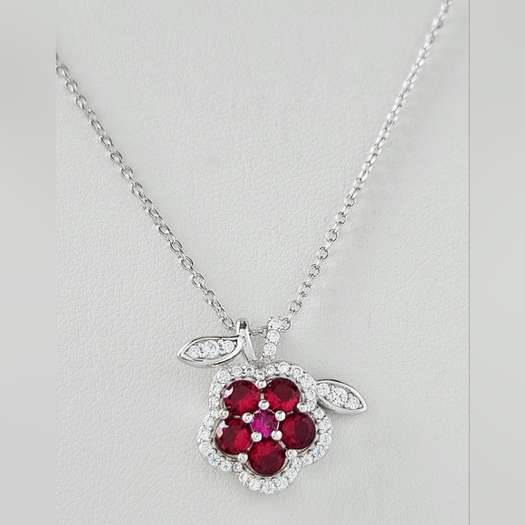 Official Swarovski Crystal Red Flower Necklace, 925 Sterling Silver - Picture 2 of 2